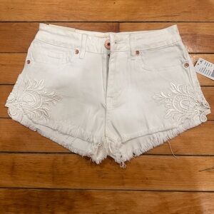 PacSun White Frayed Jean Shorts with Embroidery